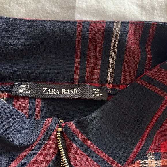 Zara plaid a-line dress with front pockets 3/4 sleeves exposed gold zipper - Picture 11 of 13